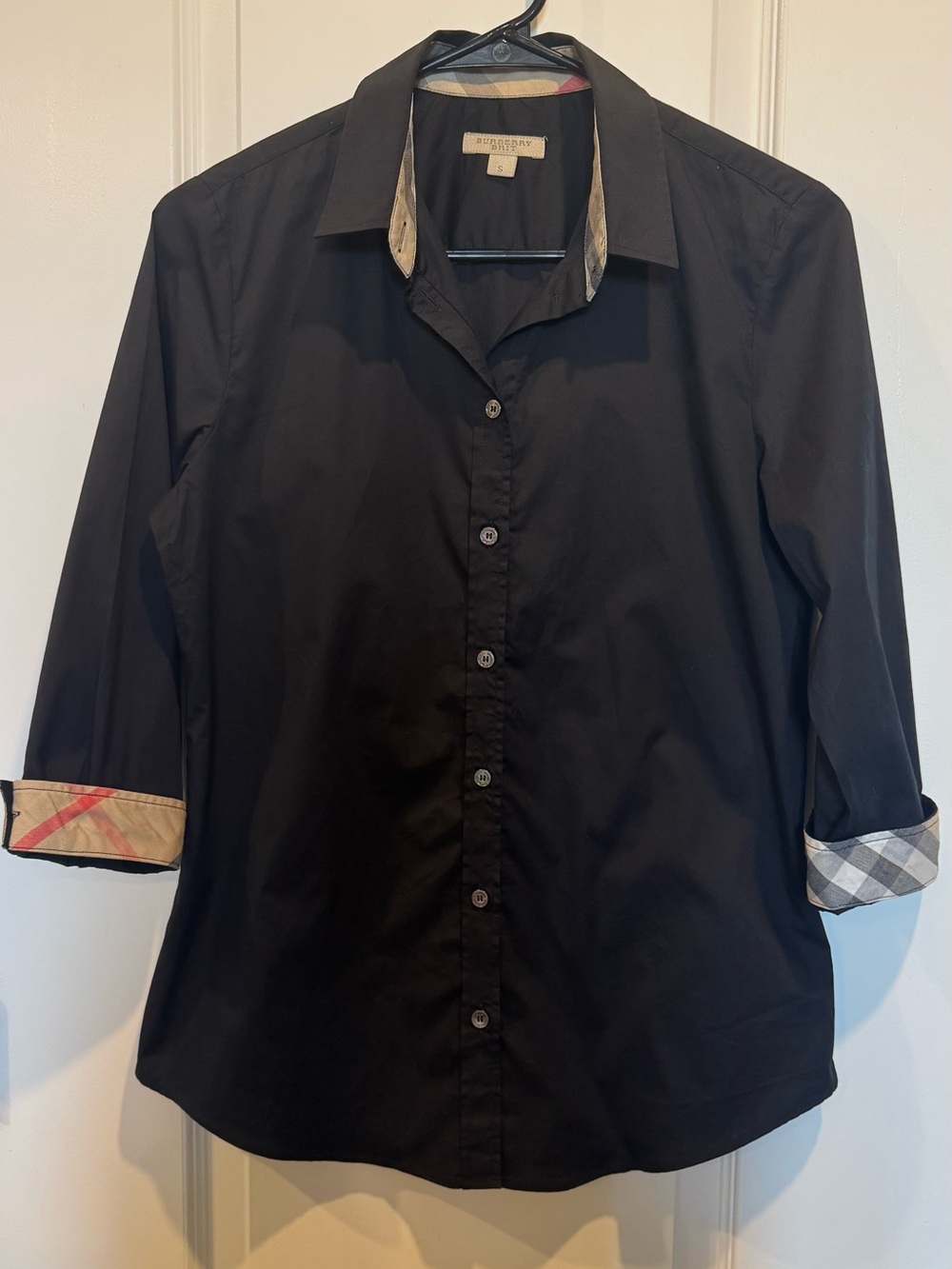 Burberry Black Button-Down Women's Shirt with Check Cuff Detail